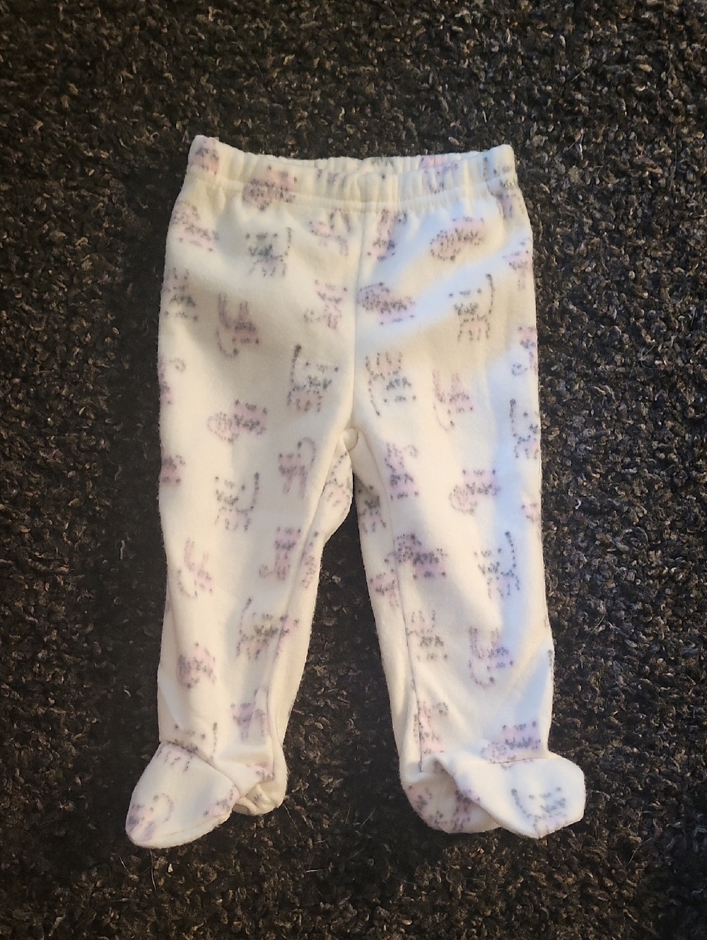 chick pea White Fleece Baby Footed Pants with Pink and Purple Cat Print